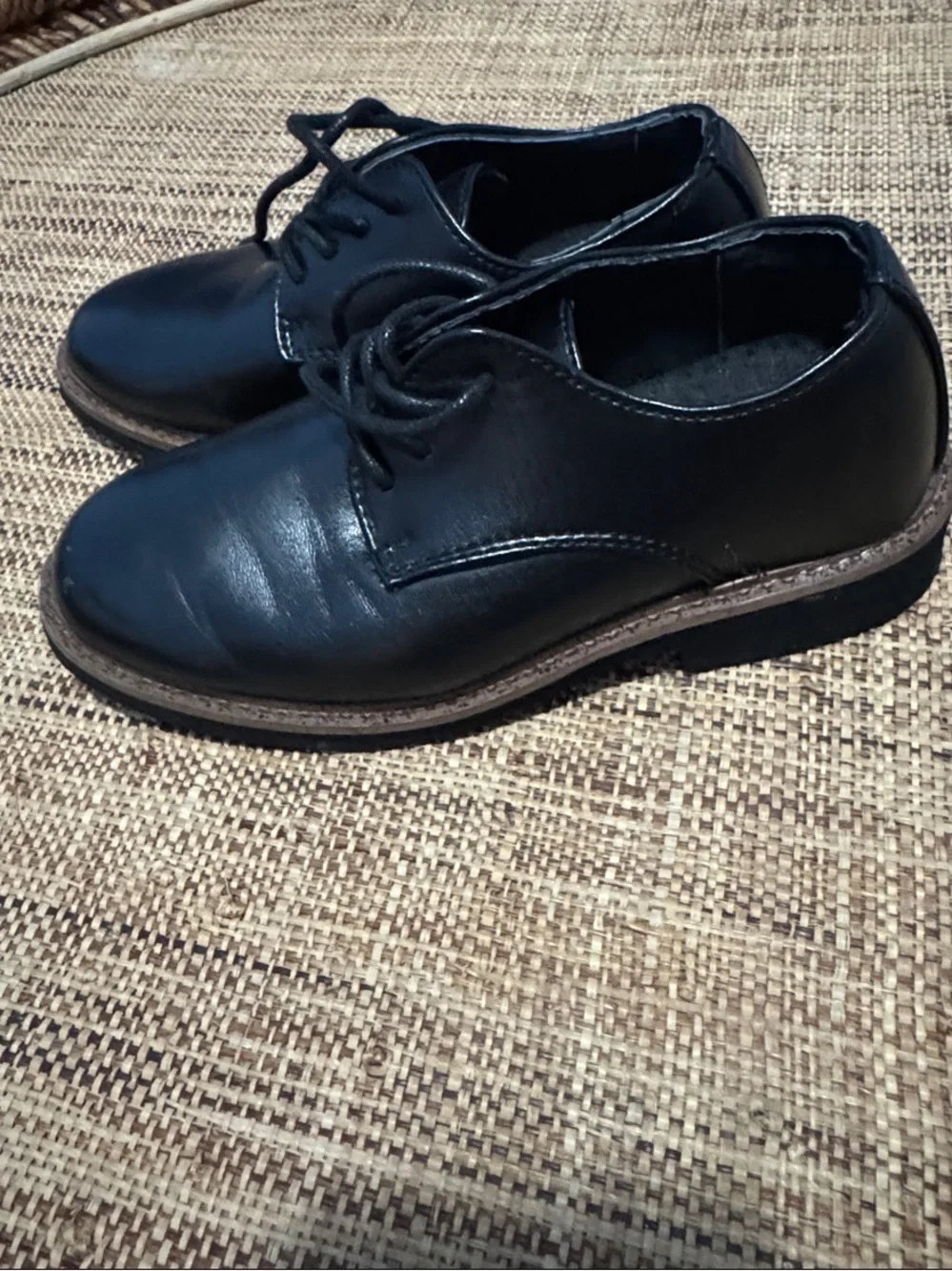 Kids Black Lace-Up Dress Shoes